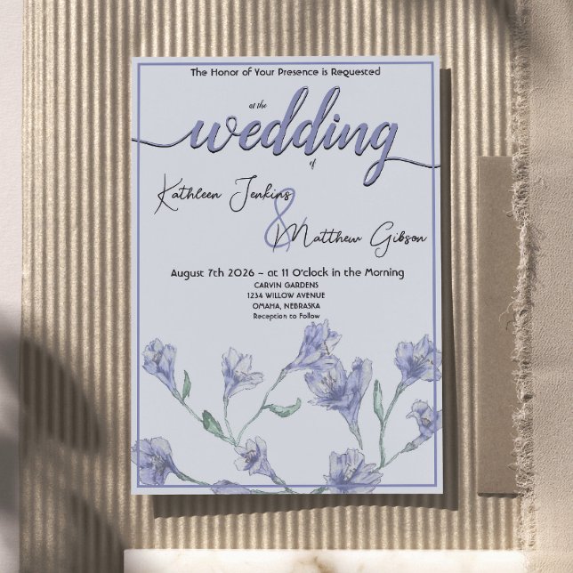 Convite Casamento Dusty Blue Floral Watercolor (Criador carregado)