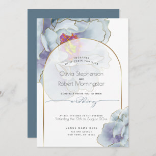 Convite CASAMENTO   Dusty Blue Tropical Peony