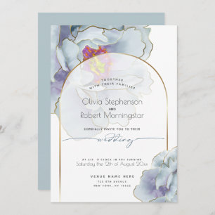 Convite CASAMENTO   Dusty Blue Tropical Peony