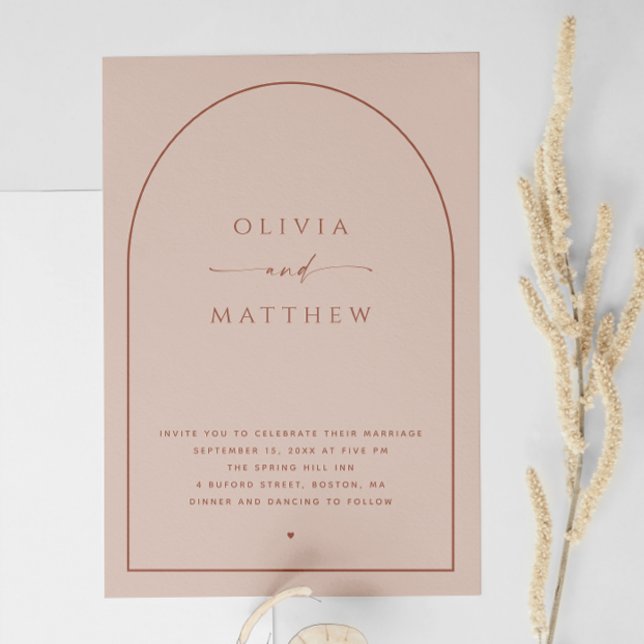 Convite Casamento Dusty Peach Taupe | Foto Moderna + QR (Criador carregado)