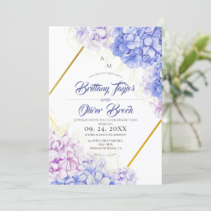 Convite Casamento Dusty Pink & Navy Blue Flora Hydrangea