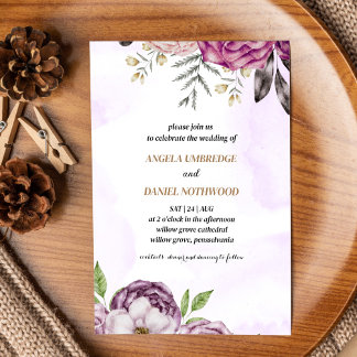 Convite Casamento Dusty Purple Floral Watercolor