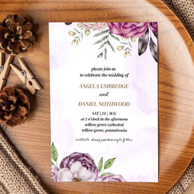 Convite Casamento Dusty Purple Floral Watercolor (Criador carregado)