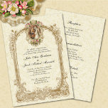 Convite Casamento e Recepção Católicos Tradicionais Elegan<br><div class="desc">Este é um belo Casamento vintage Elegante Católico Tradicional Convite para o Betrothal da Virgem Maria e Ruas. José com uma estrutura de ouro vintage e flores de cereja. Outra bela moldura de ouro rodeia o texto. O fundo é um design de renda de uma nave. Todo texto pode ser...</div>