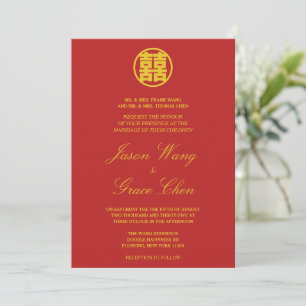 Convite Casamento e Recepção Chineses Felicidade Dupla