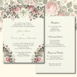 Convite Casamento e Recepção Floral Católica Elegante