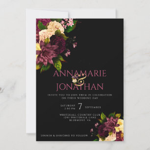 Convite Casamento e RSVP de Peões e Rosas Rosa Amarelos R