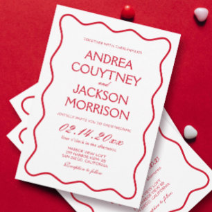 Convite Casamento Eclético Branco e Vermelho ondulado
