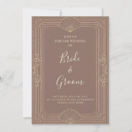 Convite Casamento Editável Art Deco Rosa Champanhe Dourado