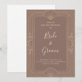Convite Casamento Editável Art Deco Rosa Champanhe Dourado