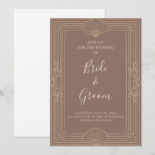 Convite Casamento Editável Art Deco Rosa Champanhe Dourado