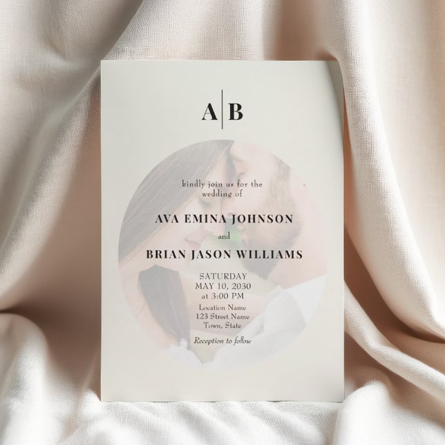 Convite Casamento Editorial de Fotos Marfim Minimalista (Criador carregado)
