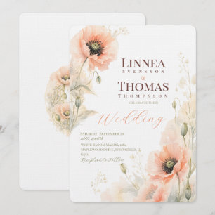 Convite Casamento Editorial Elegante Poppy Blush Suave