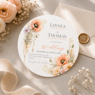 Convite Casamento Editorial Elegante Poppy Blush Suave