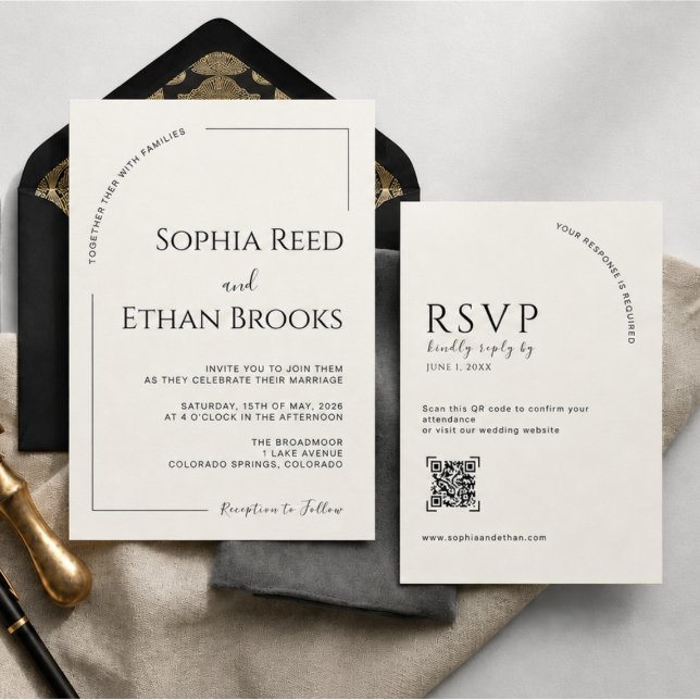 Convite Casamento Editorial Marfim Minimalista Moderno  (Criador carregado)