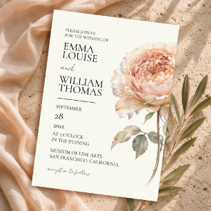 Convite Casamento Editorial Moderno de Peônia em Pêssego E