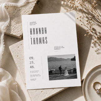 Convite Casamento Editorial Preto e Branco com Uma Foto