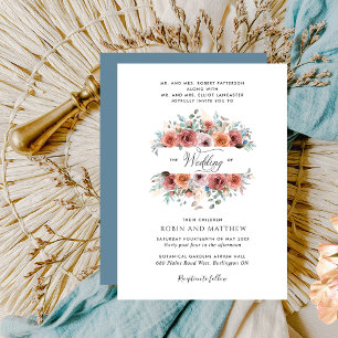 Convite Casamento "Eetéreo", Peach e Blue Floral