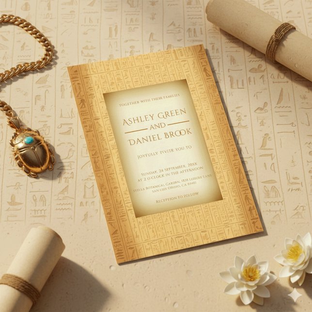 Convite Casamento Egípcio de Antigos Motifs Hieróglifos (Criador carregado)