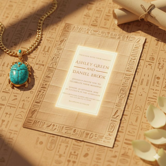 Convite Casamento Egípcio Dourado de Papyrus (Criador carregado)