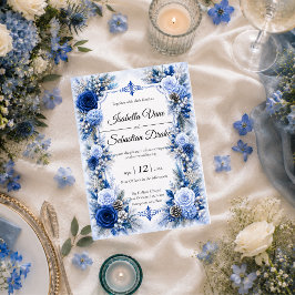 Convite Casamento Elegância Azul de Inverno Encantado