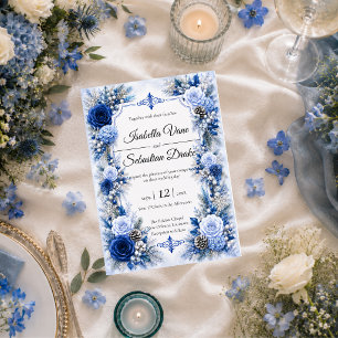 Convite Casamento Elegância Azul de Inverno Encantado