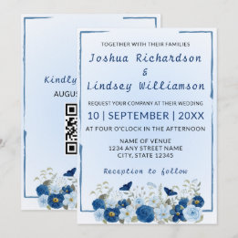 Convite Casamento Elegância Botânica Azul