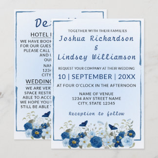 Convite Casamento Elegância Botânica Azul
