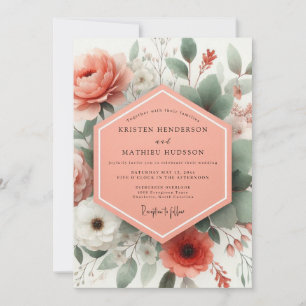 Convite Casamento Elegância Botânica Coral