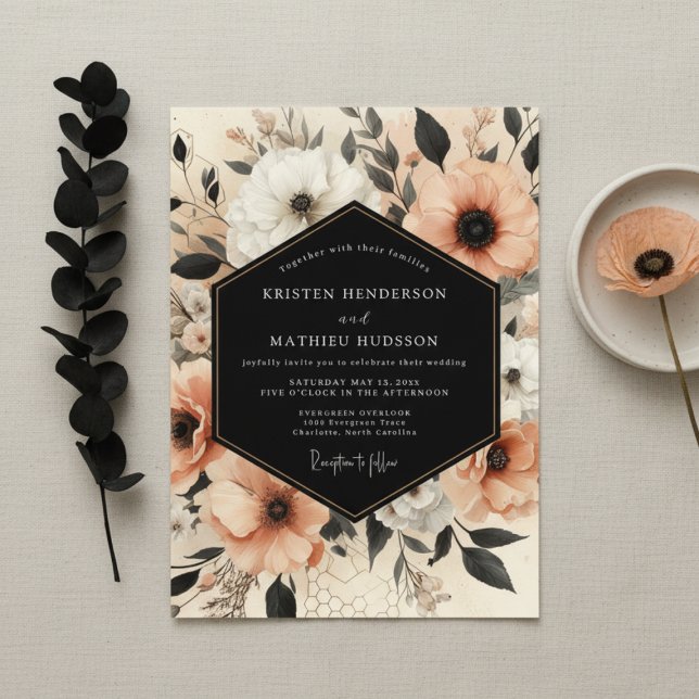 Convite Casamento Elegância Botânica Pêssego (Criador carregado)