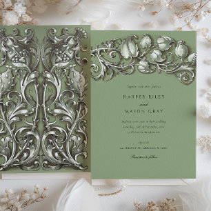 Convite Casamento Elegância Creme Art Nouveau