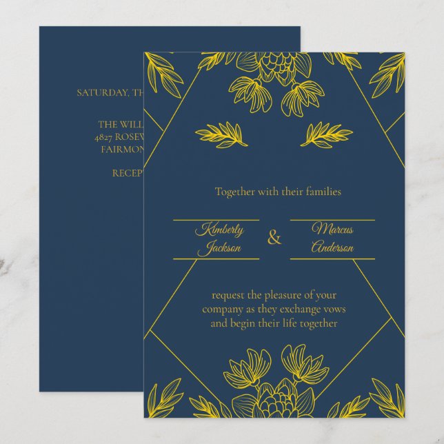 Convite Casamento Elegância Dourada (Frente/Verso)