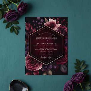 Convite Casamento Elegância Flor Burgundy Velvet