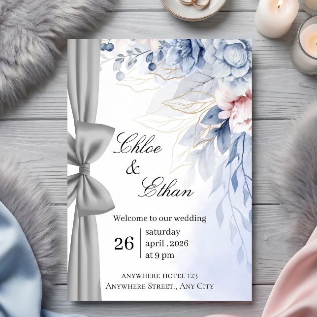 Convite Casamento Elegância Floral Azul (Criador carregado)