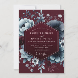 Convite Casamento Elegância Floral Burgundy Moody