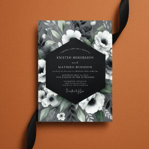 Convite Casamento Elegância Floral Carvão Mal-humorado
