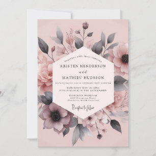 Convite Casamento Elegância Floral Carvão Rosado