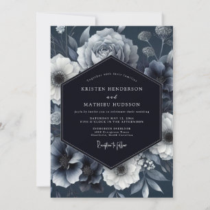 Convite Casamento Elegância Floral Navy Moody