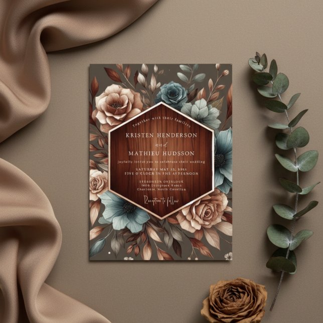 Convite Casamento Elegância Floral Outonal Marrom (Criador carregado)