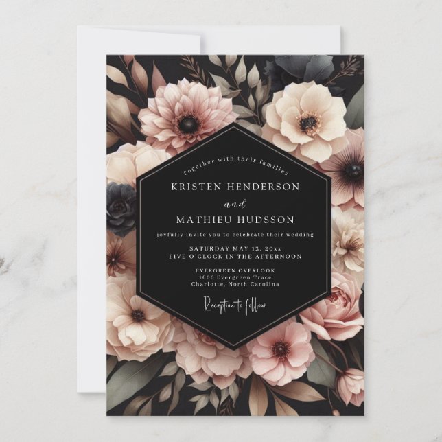 Convite Casamento Elegância Floral Rosa Corado (Frente)