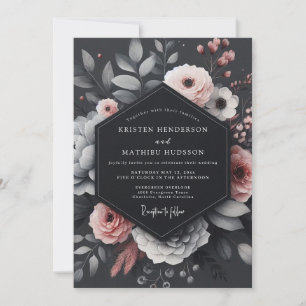 Convite Casamento Elegância Floral Rubor Carvão