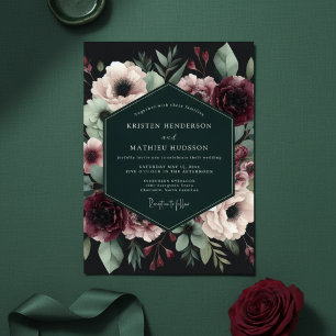 Convite Casamento Elegância Floral Temperamental Borgonha