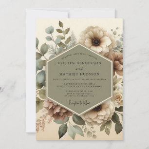 Convite Casamento Elegância Floral Verde Oliva