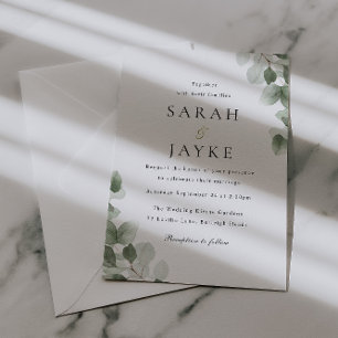 Convite Casamento Elegância Folha Verde Aquarela