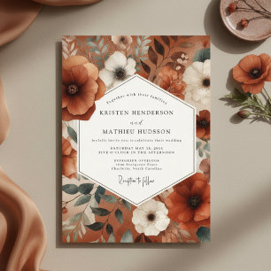 Convite Casamento Elegância Outonal Floral Laranja Queimad