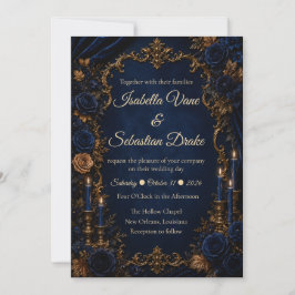 Convite Casamento Elegância Outono Meia-Noite Encantado