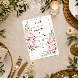 Convite Casamento Elegância Peônia Beijo Romântico