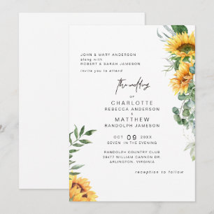 Convite Casamento Elegância Rústica Girassóis em Flor