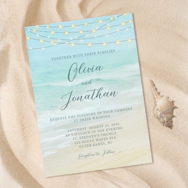 Convite Casamento Elegant Script Beach Ocean (Criador carregado)