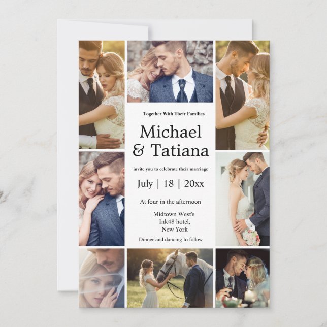 Convite casamento elegante 8 foto minimalista (Frente)